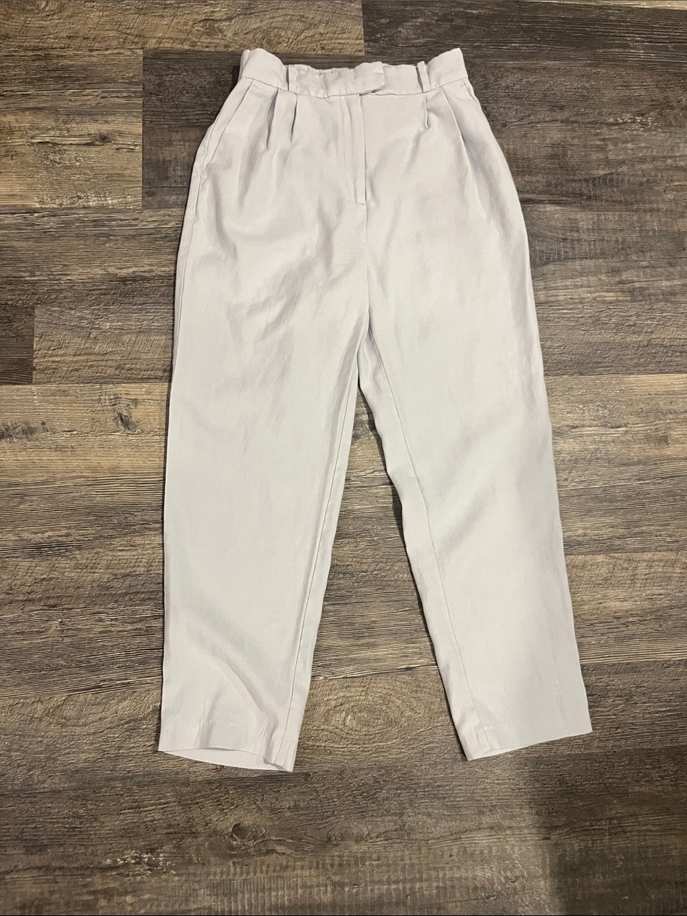 H&M Light Gray Paperbag Waist Straight Leg Pants - 12% Linen